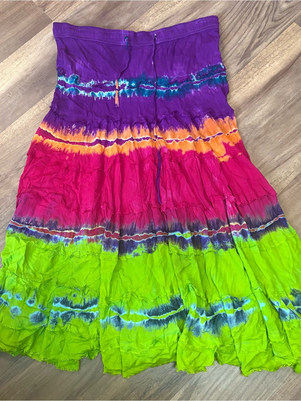 Vibrant Tie-Dye Tiered Maxi Skirt - Purple, Pink & Green